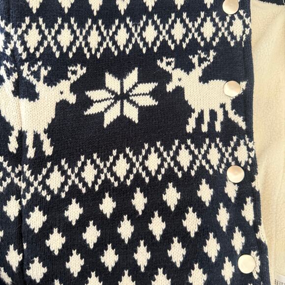 Vintage Y2K Forever 21 Hooded Sweater Vest Holiday Reindeer Knit Navy Blue Sz S - Picture 8 of 8